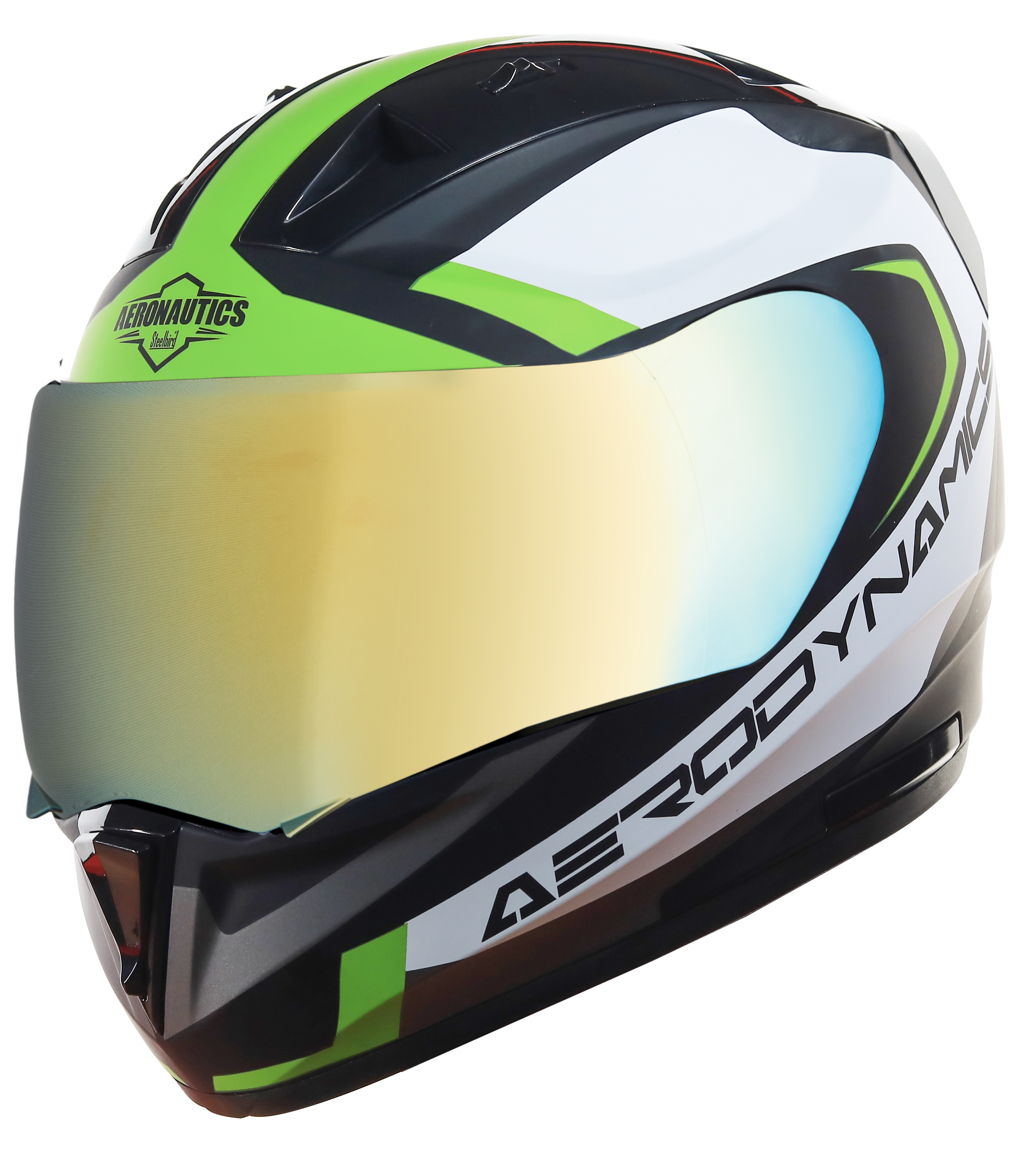 SA-1 Aerodynamics Mat Black With Y.Green(Fitted With Clear Visor Extra Gold Chrome Visor Free)